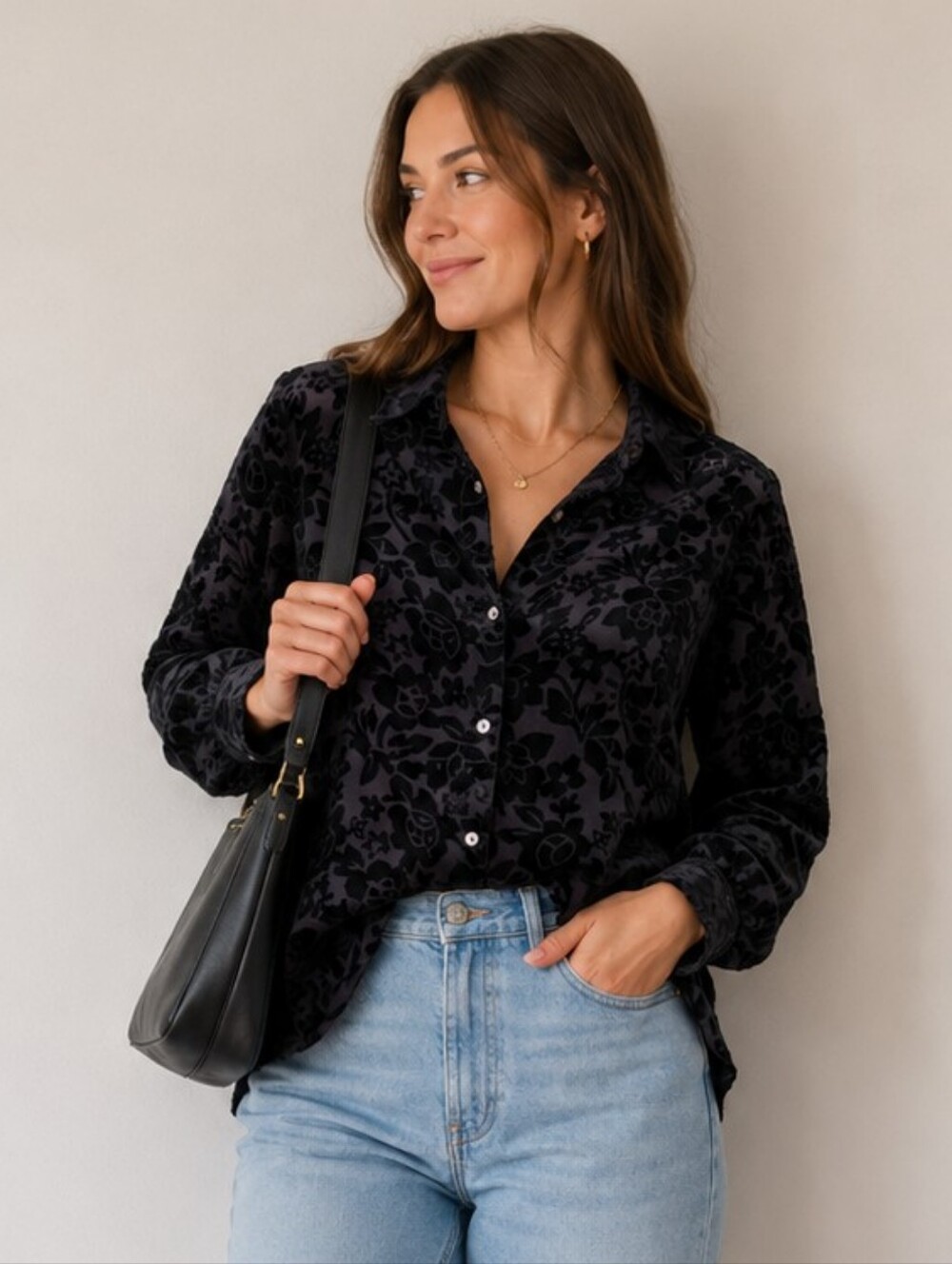 Vintage Silk Velour Floral Blouse